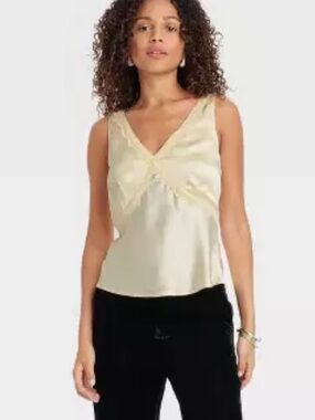 a new day Cream Satin V-Neck Lace-Trim Camisole